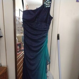 Ombre purple and teal prom dress